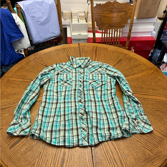 Ariat Tops - Ariat Men's Teal and Brown Plaid Button Down Shirt